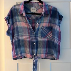 Rails crop summer button plaid tee